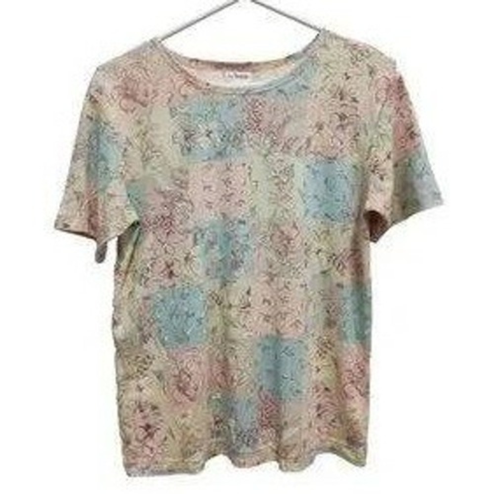 VTG Aileen BOHO Cottage Top Womens Large Floral Patchwork Short Sleeve